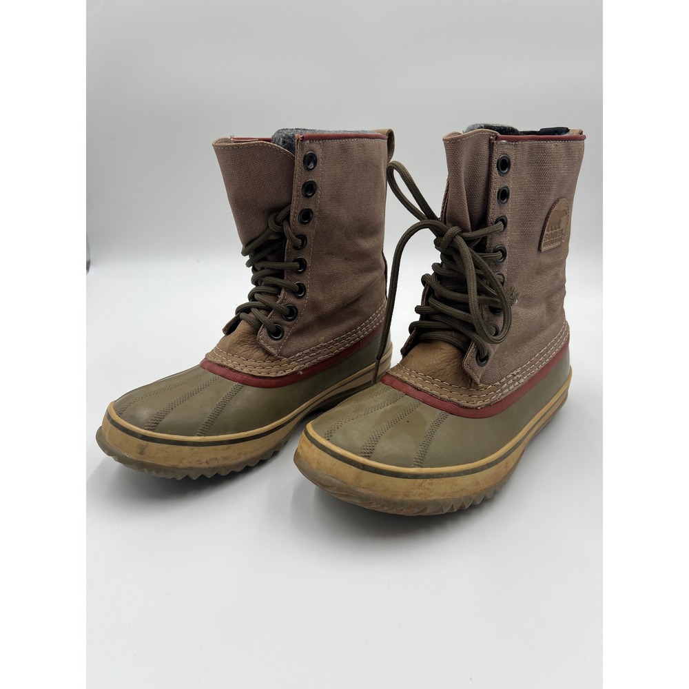 Sorel Cheyanne Premium Canvas Leather Duck Boots Brown Olive NM1560-024 Mens 7